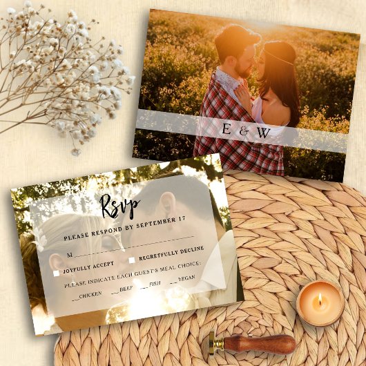 Carte RSVP de mariage avec superposition photo mod