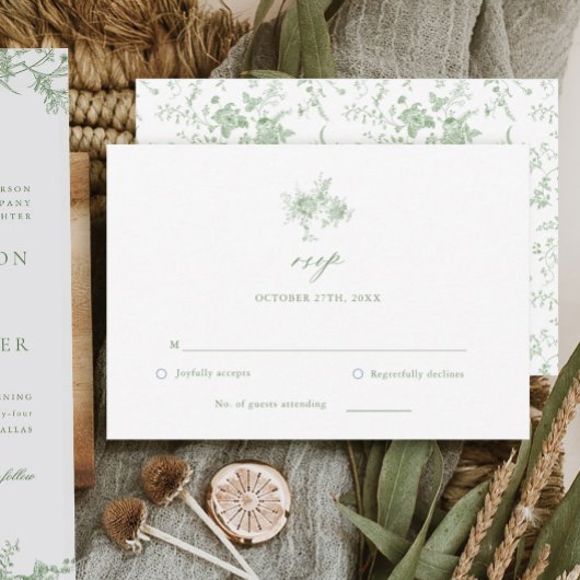 Carte RSVP de mariage avec Toile Verte Sage Victor