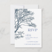 Carte RSVP de mariage avec un seul arbre bleu (Devant)