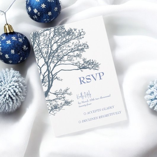 Carte RSVP de mariage avec un seul arbre bleu