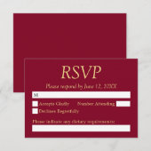 Carte RSVP de mariage beige doré en Bourgogne (Devant / Derrière)