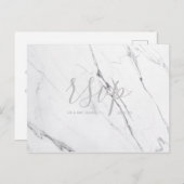 Carte Rsvp de mariage blanc Argent gris Marbre Scr (Devant / Derrière)