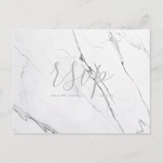 Carte Rsvp de mariage blanc Argent gris Marbre Scr (Devant)