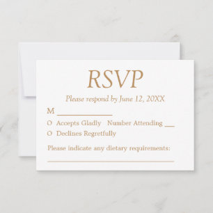 Carte RSVP de mariage blanc beige doré