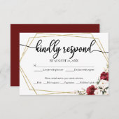 Carte RSVP de mariage Blanc Bourgogne Floral (Devant / Derrière)