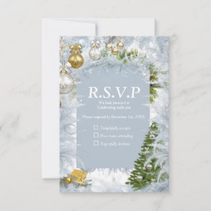 Carte RSVP de mariage blanc de Noël