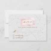 Carte RSVP de mariage blanc et blanc en marbre dor (Devant)
