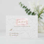 Carte RSVP de mariage blanc et blanc en marbre dor (Debout devant)