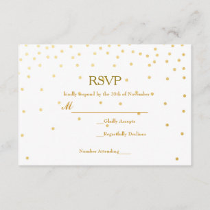 Carte RSVP de mariage blanc et d'or Foil Confetti