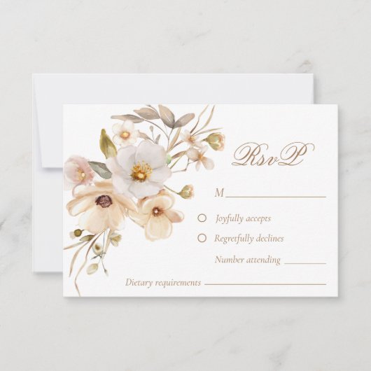 Carte RSVP de mariage blanc Fleur sauvage neutre (Devant)