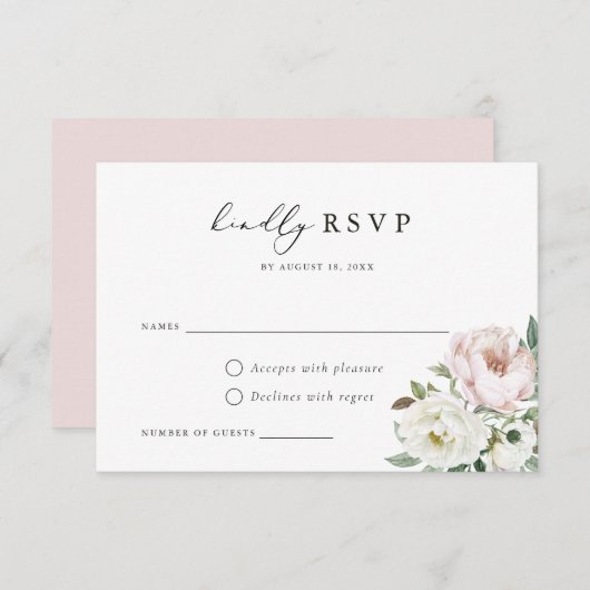 Carte RSVP de mariage blanc floral (Devant / Derrière)