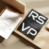 Carte RSVP de mariage blanc moderne en noir