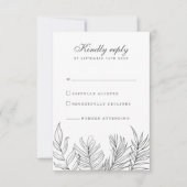 Carte RSVP de mariage blanc noir feuille tropicale (Devant)