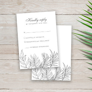 Carte RSVP de mariage blanc noir feuille tropicale