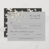 Carte RSVP de mariage blanc Sakura cerise en fleur (Devant / Derrière)
