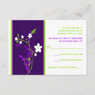 Carte RSVP de mariage blanc, violet, citron vert, 