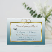 Carte RSVP de mariage bleu ardoise et doré (Debout devant)