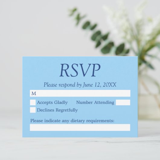 Carte RSVP de mariage bleu Cornflower (Debout devant)
