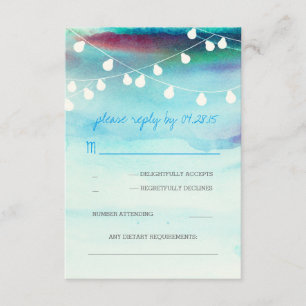carte RSVP de mariage bleu de plage moderne