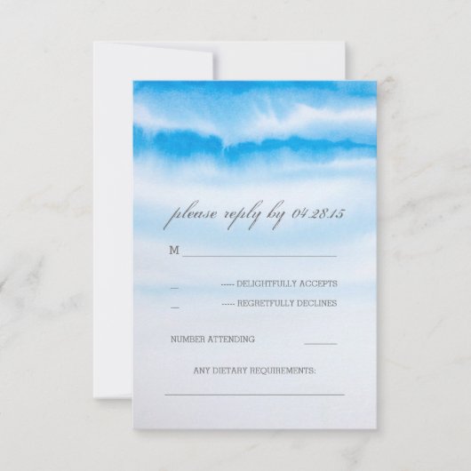 carte RSVP de mariage bleu d'eau moderne (Devant)