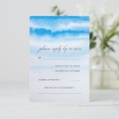 carte RSVP de mariage bleu d'eau moderne (Debout devant)