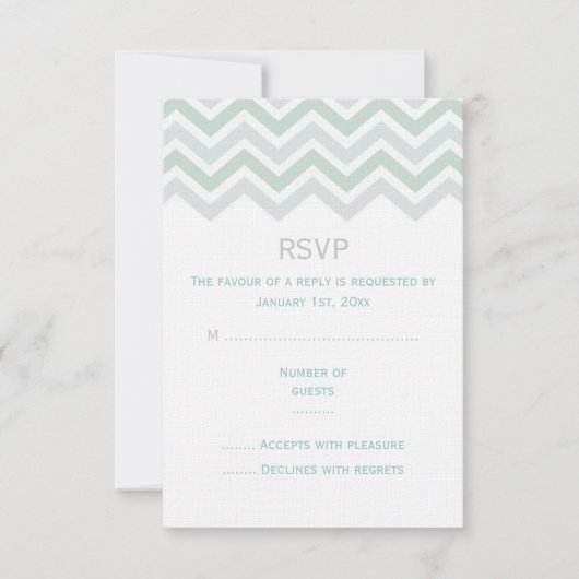 Carte RSVP de mariage bleu et vert Chevron (Devant)