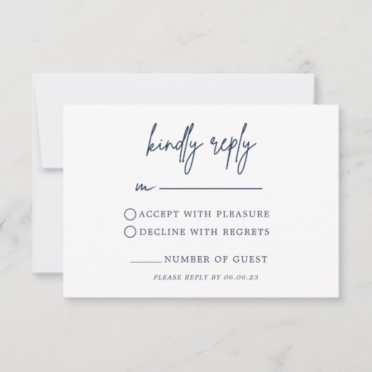Carte RSVP de mariage bleu marine (Devant)