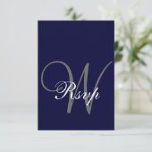 Carte RSVP de mariage bleu marine (Debout devant)