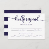 Carte RSVP de mariage bleu marine (Devant / Derrière)