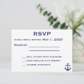 Carte RSVP de mariage bleu marine avec Ancre (Debout devant)