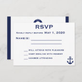 Carte RSVP de mariage bleu marine avec Ancre (Devant / Derrière)