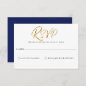 Carte RSVP de mariage bleu marine brossé (Devant / Derrière)