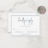 Carte RSVP de mariage bleu marine BUDGET (Devant/Arrière en situation)
