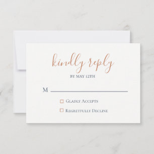 Carte RSVP de mariage bleu marine en cuivre marbré