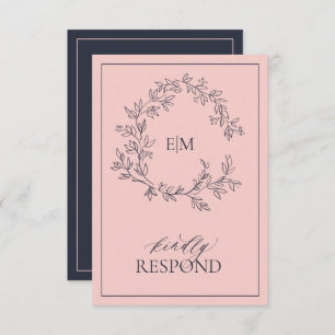 Carte RSVP de mariage bleu marine rose