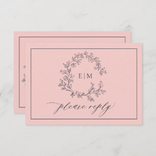 Carte RSVP de mariage bleu marine rose