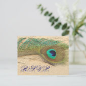 carte rsvp de mariage bleu paon (Debout devant)
