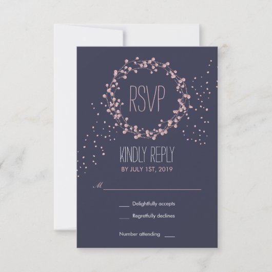 Carte RSVP de mariage bleu rose floral marine (Devant)