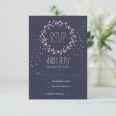 Carte RSVP de mariage bleu rose floral marine (Debout devant)