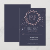 Carte RSVP de mariage bleu rose floral marine (Devant / Derrière)