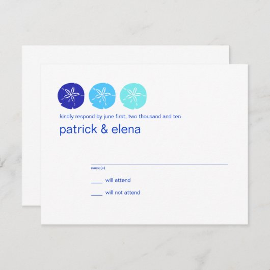 Carte RSVP de mariage bleu sable Dollar (Devant / Derrière)
