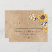 Carte RSVP de mariage bleu Tournesol rustique (Devant / Derrière)