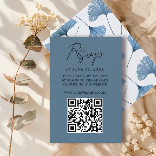 Carte RSVP de mariage bleu tropical Ginkgo Leaf