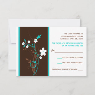 Carte RSVP de mariage bleu turquoise, Brown, blanc
