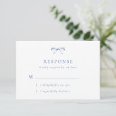 Carte RSVP de mariage bleu vintage (Debout devant)