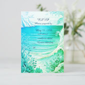 carte rsvp de mariage bleue (Debout devant)