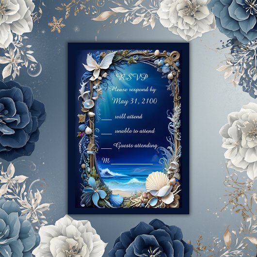 carte rsvp de mariage bleue
