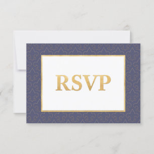 Carte RSVP de mariage Blue & Gold Fleur De Lis
