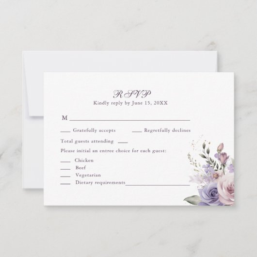 Carte RSVP de mariage Boho Mauve et Lilac (Devant)