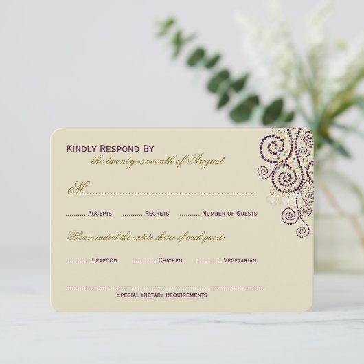 Carte RSVP de mariage Boho pourpre Boho élégant (Debout devant)